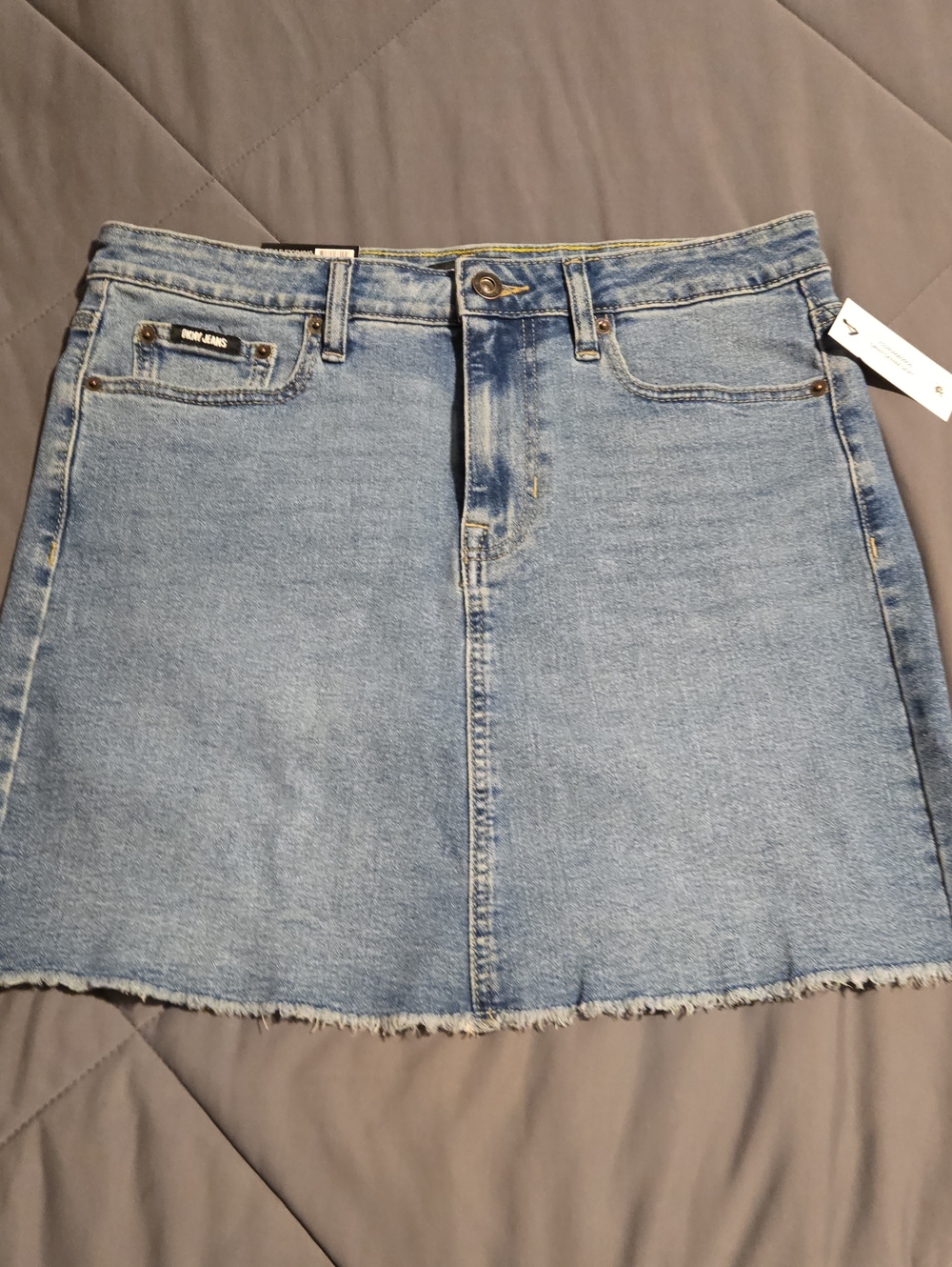 DKNY Light Blue Denim Mini Skirt with Raw Hem NYT